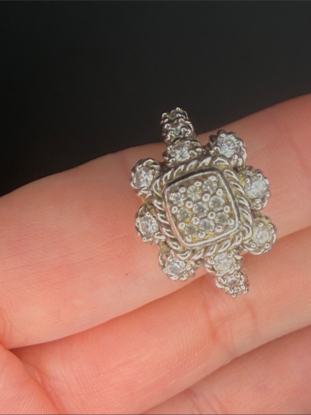 Judith Ripka Silver Cubic Zirconia Floral Cluster Ring Sz 6